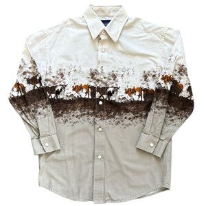 Panhandle 100% Cotton Cow Print Long Sleeve Western Snap Shirt Kids Medium 10